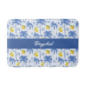 Tapis De Bain Nom Monogramme Palmiers Citrons Toile Bleue (Devant)