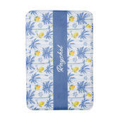 Tapis De Bain Nom Monogramme Palmiers Citrons Toile Bleue (Devant (Vertical))