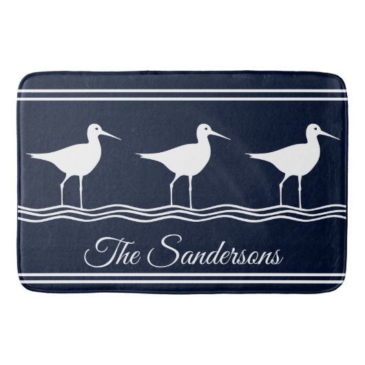 Tapis De Bain Nom monogramme Sand Pipers Marine Blue Bath Mat (Devant)