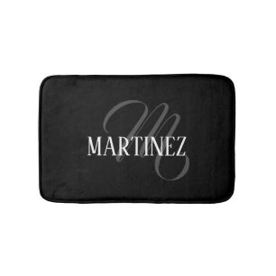 Tapis De Bain Nom Personnalisé Black Elegant   Nom