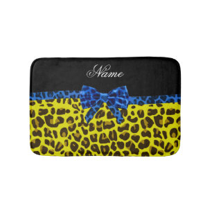 Tapis De Bain Nom personnalisé bleu arc jaune léopard