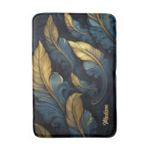 Tapis De Bain Nom personnalisé Bleu - Feuilles d'or (Devant (Vertical))