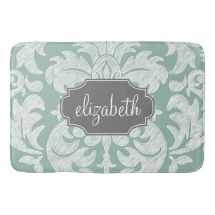 Tapis De Bain Nom personnalisé du modèle de damas à la menthe