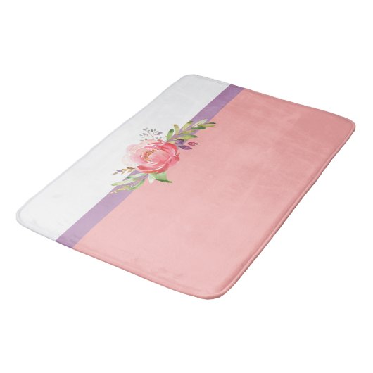Tapis De Bain Nom personnalisé Floral rose (Angle)