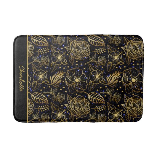 Tapis De Bain Nom personnalisé floral sans couture or motif (Devant)