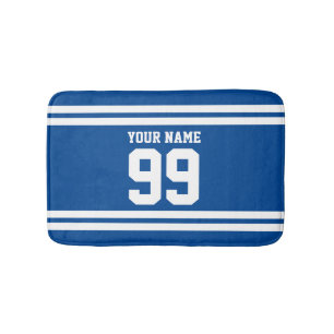 Tapis De Bain Nom personnalisé maillot de football bleu rayé num