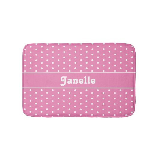 Tapis De Bain Nom personnalisé mignon Polka Dot rose et blanc (Devant)