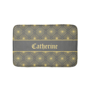 Tapis De Bain Nom personnalisé Moderne Géométrique Pastel Gris &
