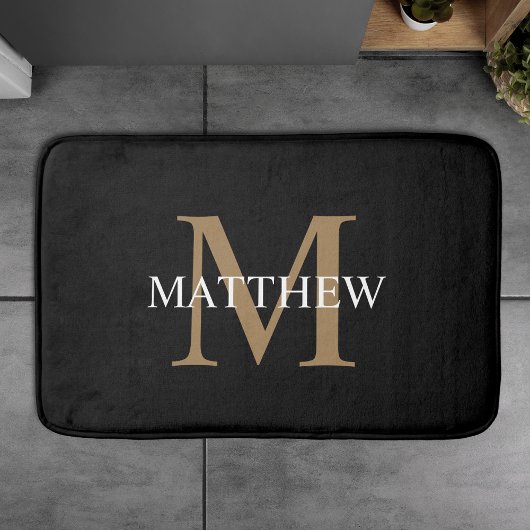 Tapis De Bain Nom personnalisé Monogramme noir
