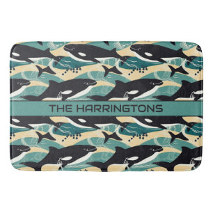 Tapis De Bain Nom personnalisé Motif baleines