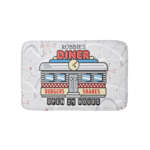 Tapis De Bain NOM Personnalisé Retro les années 50 Diner Signe