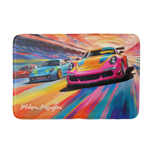 Tapis De Bain Nom personnalisé Sportscars colorés