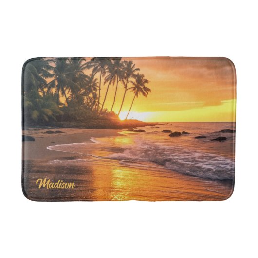 Tapis De Bain Nom personnalisé Tropical Beach Sunset (Devant)