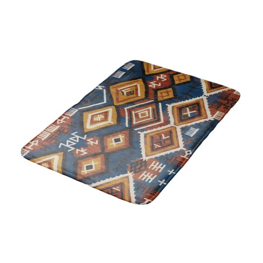 Tapis De Bain Nomade Indigo Terrien – Patchwork Tribal Artisanal (Angle)