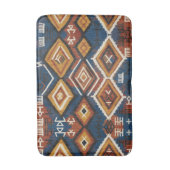 Tapis De Bain Nomade Indigo Terrien – Patchwork Tribal Artisanal (Devant (Vertical))