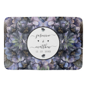 Tapis De Bain Noms de Couple Floral Noir Classique Mariage