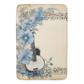Tapis De Bain Notes de musique de guitare bleue Fleurs (devant Vertical)