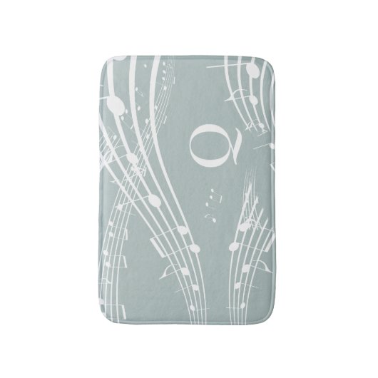 Tapis De Bain Notes musicales Blue Grey Monogramme (Devant (Vertical))