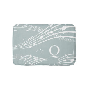 Tapis De Bain Notes musicales Blue Grey Monogramme