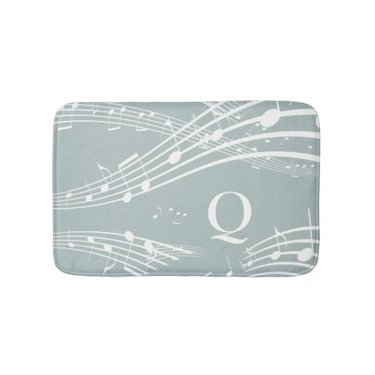 Tapis De Bain Notes musicales Blue Grey Monogramme (Devant)