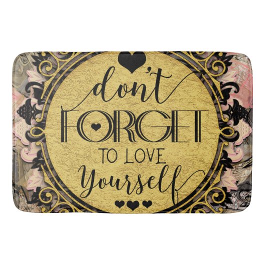 Tapis De Bain N'oubliez pas de vous aimer Noir Marbre Swirl (Devant)