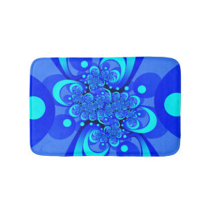 Tapis De Bain Nuances de bleu Art fractal abstrait moderne