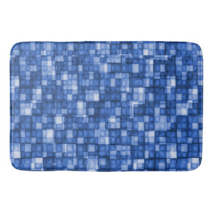 Tapis De Bain Nuances de tuiles de mosaïque d'aquarelle de bleu