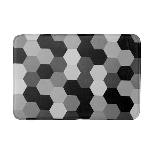 Tapis De Bain Nuances d'hexagone géométrique noir et blanc (Devant)