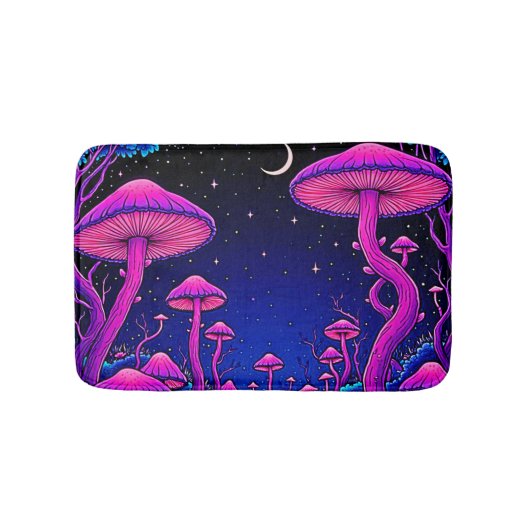 Tapis De Bain Nuit de forêt de champignons psychédélique (Devant)