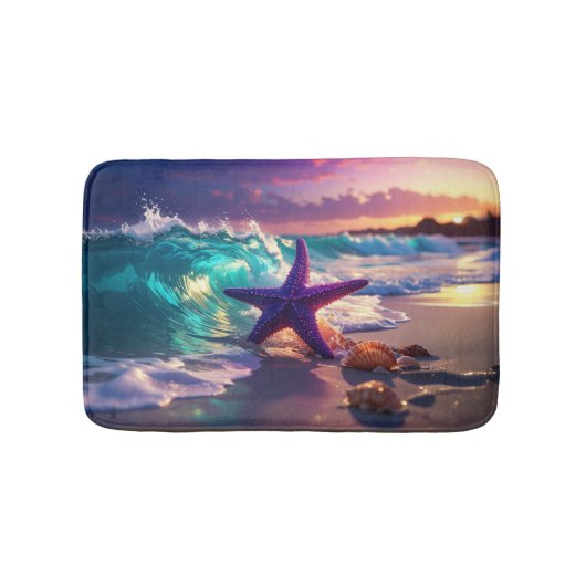 Tapis De Bain Ocean beach with violet starfish (Devant)