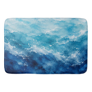 Tapis De Bain Océan bleu aquarelle abstrait