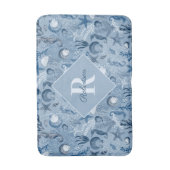 Tapis De Bain Océan bleu Vie marine Monogramme Côté (Devant (Vertical))