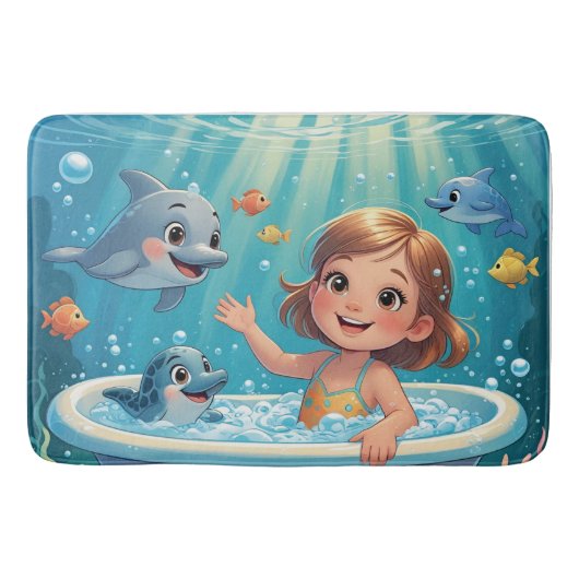 Tapis De Bain Ocean Bliss Bath Time fille dauphins mignons (Devant)