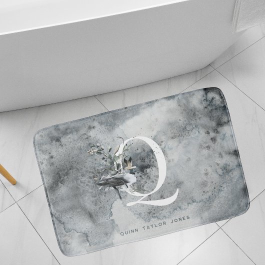 Tapis De Bain Océan élégant | Monogramme de baleine d'aquarelle