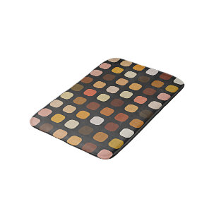 Tapis De Bain Ocre Brun Rouille Rouge Pêche Carrés Ronds Motif