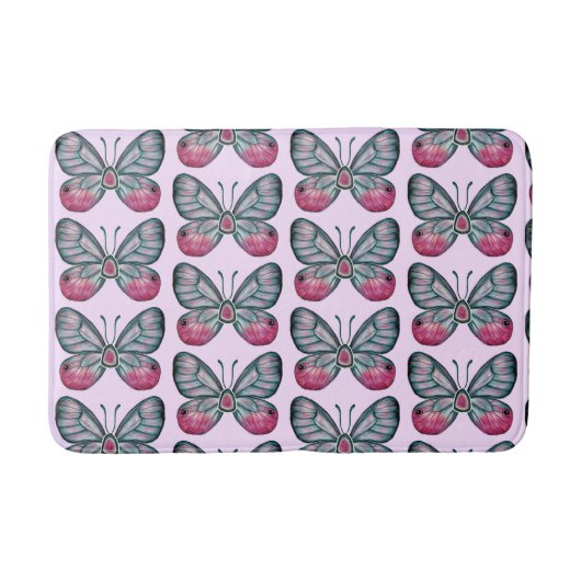 Tapis De Bain Octobre Pink verre papillon Motif Design (Devant)