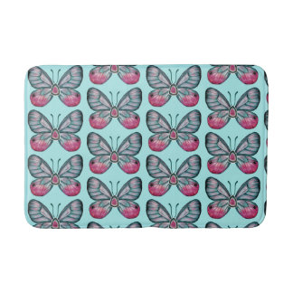 Tapis De Bain Octobre Turquoise Verre Papillon Motif Design