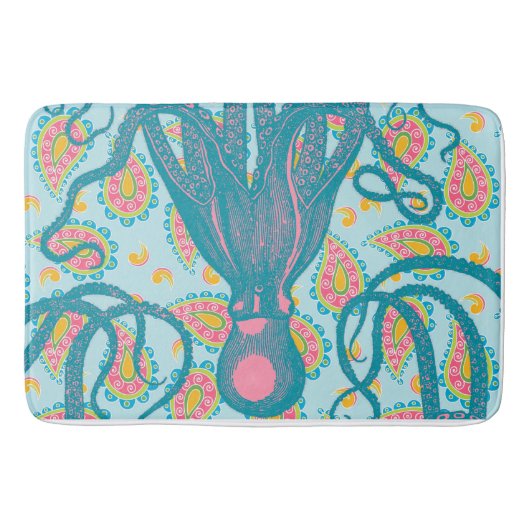 Tapis De Bain Octopus antique sur Blue Paisley (Devant)
