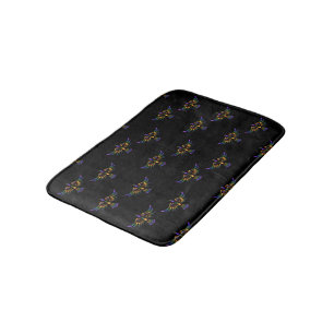 Tapis De Bain Oiseau abstrait doré, violet et vert sur noir