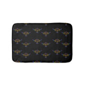 Tapis De Bain Oiseau abstrait doré, violet et vert sur noir (Devant)