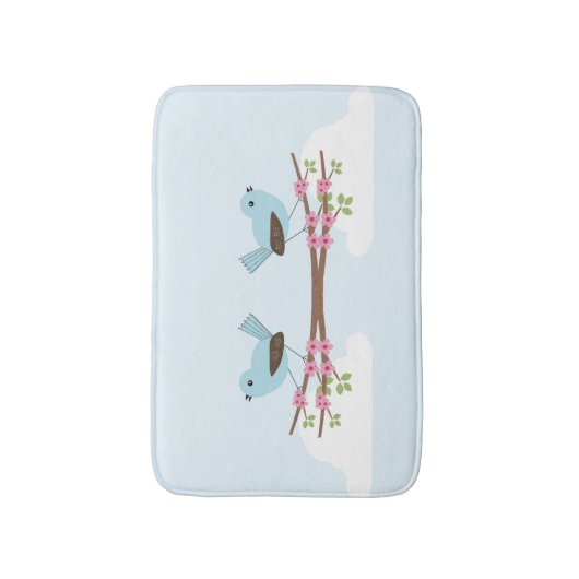 Tapis De Bain Oiseau bleu dans l'arbre en fleurs mou (Devant (Vertical))