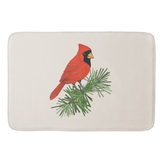 Tapis De Bain Oiseau cardinal rouge sur pin (Devant)