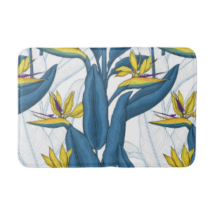 Tapis De Bain Oiseau de fleurs de paradis sur blanc