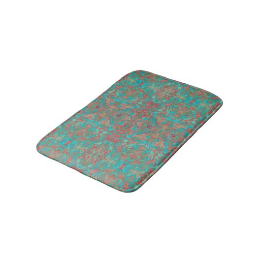Tapis De Bain Oiseaux Arabesque Bohème Bohème Turquoise Motif (Angle)
