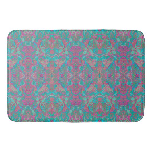 Tapis De Bain Oiseaux Arabesque Bohème Motif Turquoise rose (Devant)