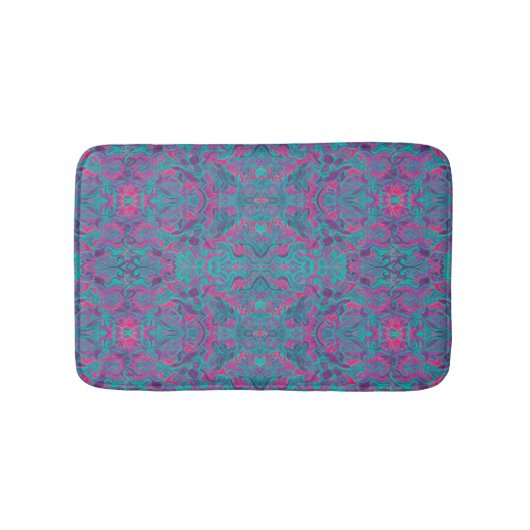 Tapis De Bain Oiseaux Arabesque Bohème Turquoise Purple Fuchsia (Devant)