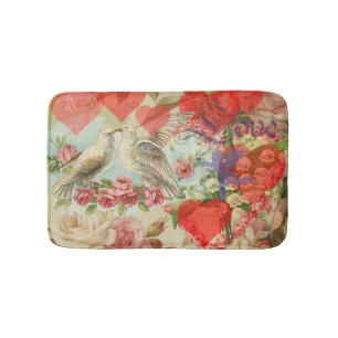 Tapis De Bain Oiseaux de l'amour Vintage Antique Cœur