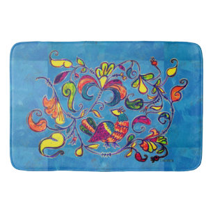 Tapis De Bain Oiseaux du Nord sur arrière - plan bleu