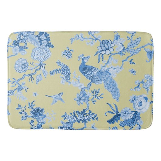 Tapis De Bain Oiseaux Toile Bleu et moutarde (Devant)