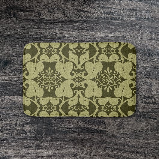 Tapis De Bain Olive vert orné Moderne Élégant Motif Mat